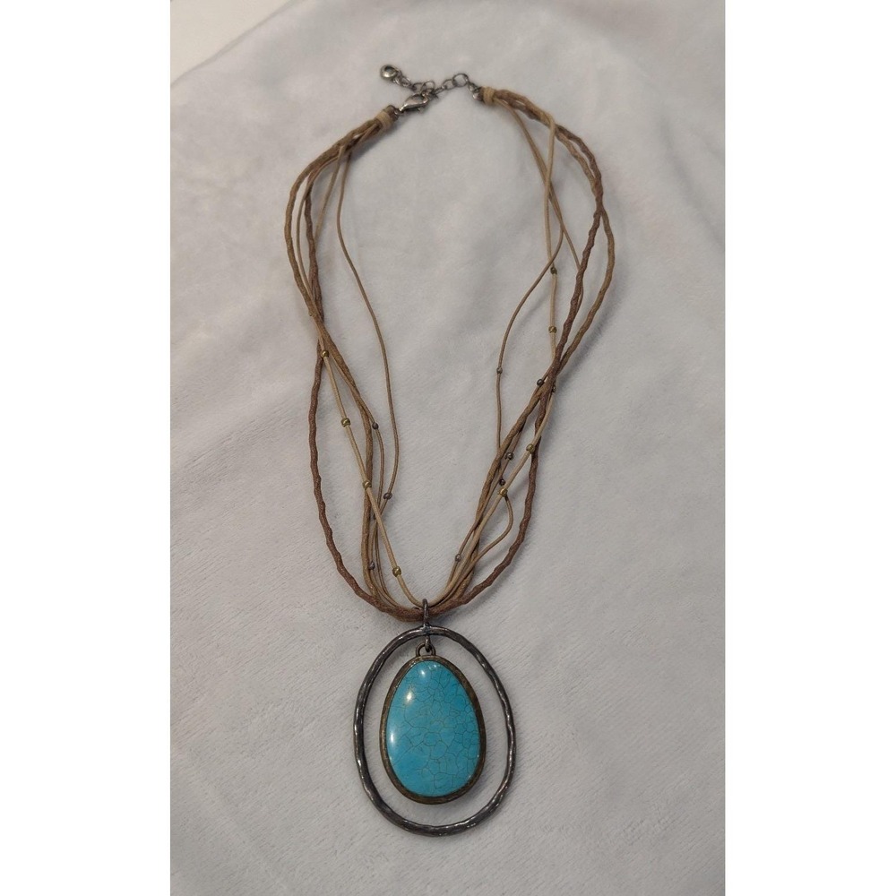 Silpada N1840 Retired Double Halo Turquoise Multi Strand Cord Pendant Necklace